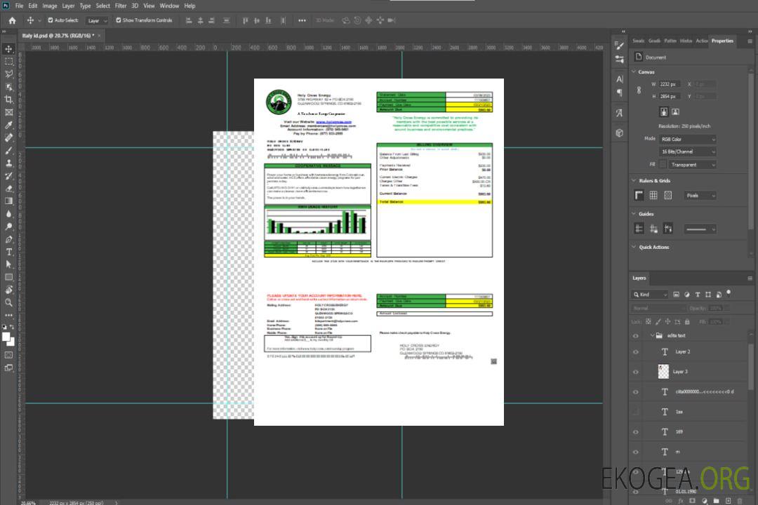 Facture commerciale du service public de Holy Cross Energy, GO template